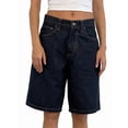 thumbnail image 3 of Women Baggy Denim Bermuda Shorts Y2k Vintage Straight Leg Casual Knee Length Jean Jorts with Pockets S, 3 of 10