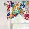 thumbnail image 4 of Colorful Handprints Tie Up Valance Curtains for Windows, Kitchen Curtains Window Treatments, Rainbow Abstract Hand Foot Prints Short Window Shades Valances for Bedroom Bathroom Cafe 54"x18", 4 of 8