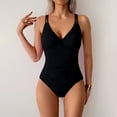 thumbnail image 2 of WREESH Women's V-Neck One Piece Swimsuit Tummy Control Crisscross Back Tie Bathing Suit Double Strap Swimwear Black, 2 of 9