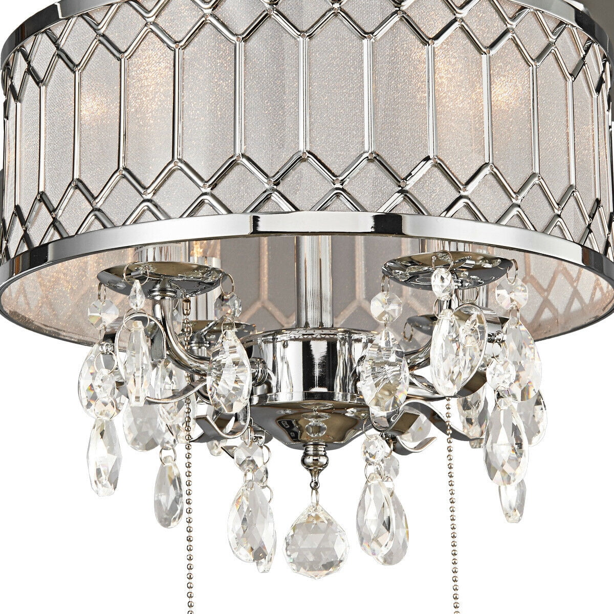 Costway 52 in Classical Crystal Ceiling Fan Lamp w/ 5 Reversible Blades Pull Chain Home Silver