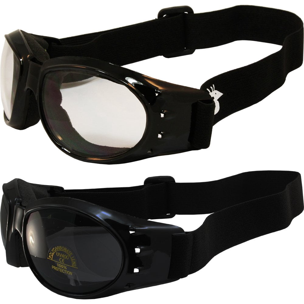 Two (2) Pairs Birdz Eagle Padded Motorcycle Goggles Airsoft Googles Comes with Clear, Super Dark