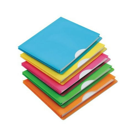 Glow Poly File Jacket Straight Tab, Letter Size, Assorted Colors, 5/Pack