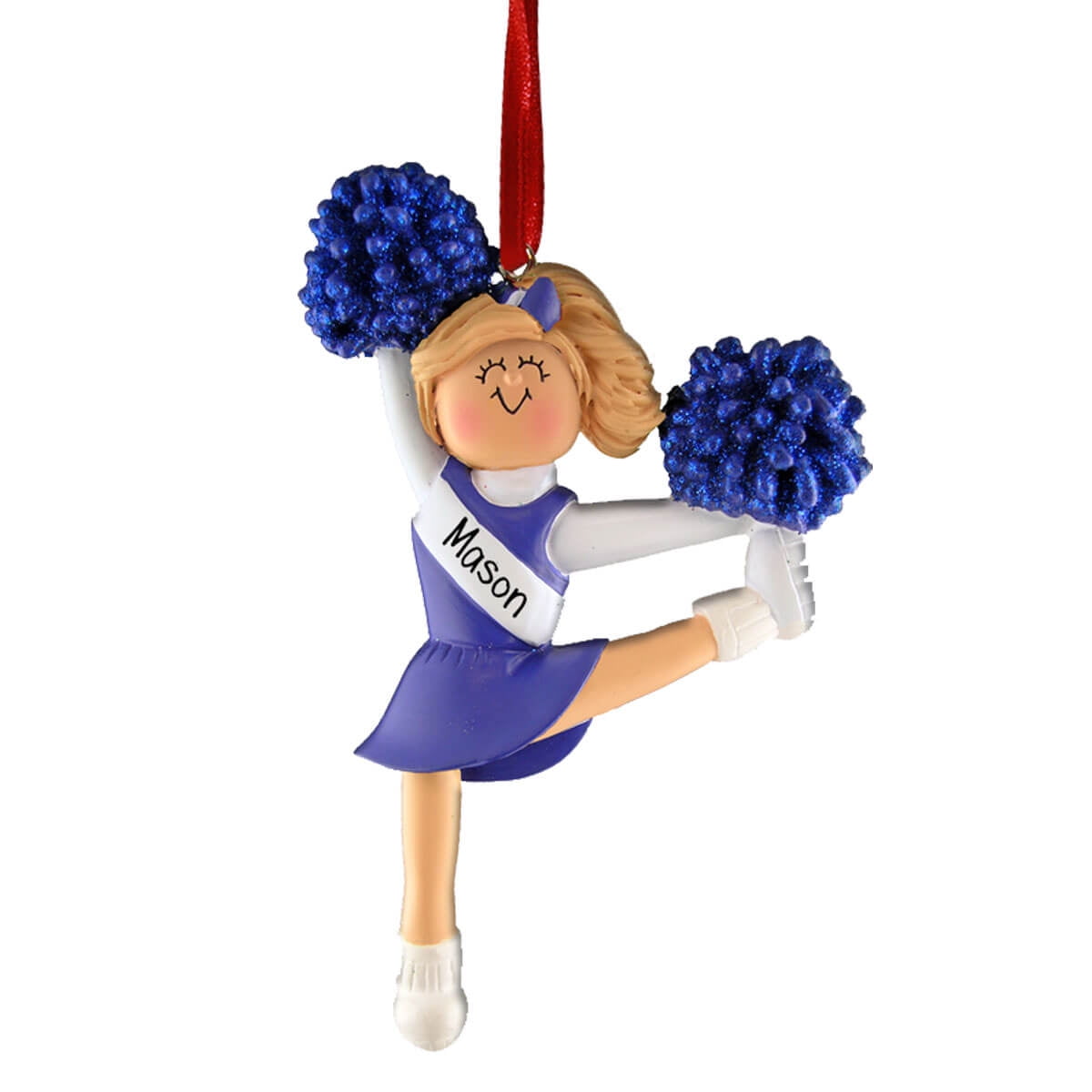 Cheerleader Blonde Girl Christmas Ornament Custom Cheer Ornament Gifts For Cheerleaders Personalized Pom Pom Girl Ornament Blue Uniform