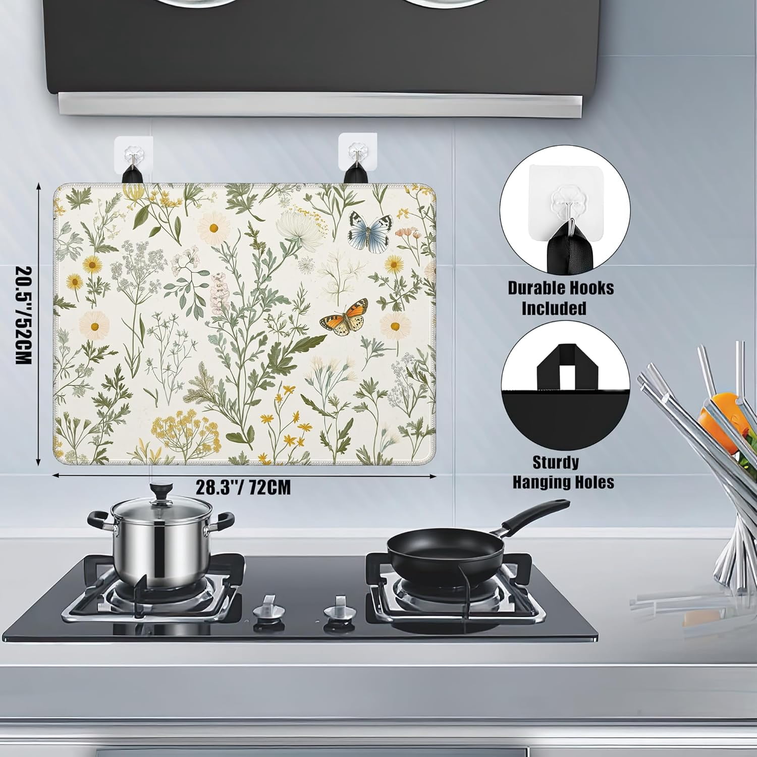 Spring Floral Glass Top Stove Cover Protector,Rustic Wild Flower Heat Resistant Stove Top Cover, Large Size Range Covers for Electric Stove Countertop Mat, 28 x 20 Inch