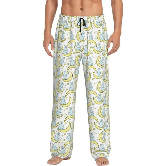 Xecao Moon And Rabbit for Men's Pajama Pants Long Lounge Pants with Drawstring Waistband and Pockets Comfortable Sleepwear for Home Relaxation-Small