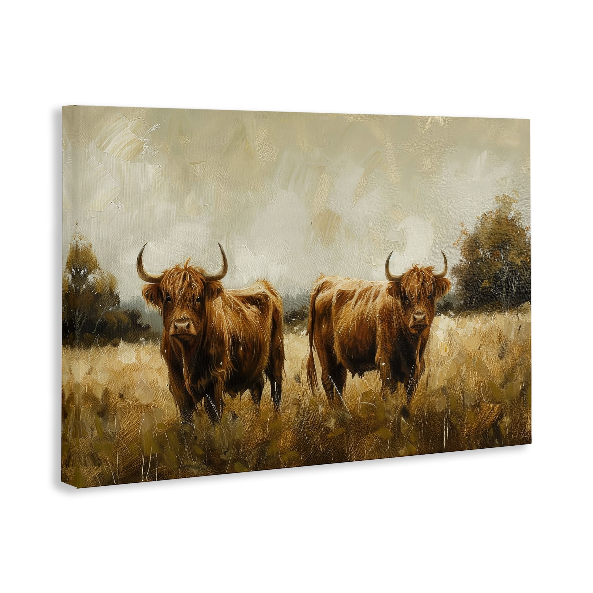 Stupell Industries Couple of Cows Animals & Insects Painting Gallery Wrapped Canvas Art Print Wall Art, 30 x 20