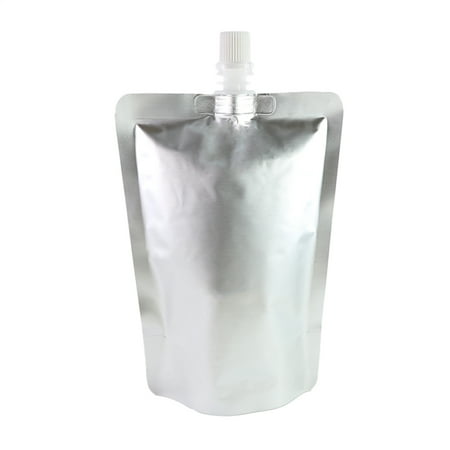 50pcs 11.8oz Heavy-Duty Silver Aluminum Mylar Screw Cap Liquid Fluid Drinking Stand-Up Pouch