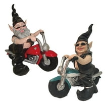 Homestyles 12"H Biker "Dude & Babe" the Biker Gnomes in Leather Motorcycle Gear Riding RED and TEAL Hogs Home & Garden Statue