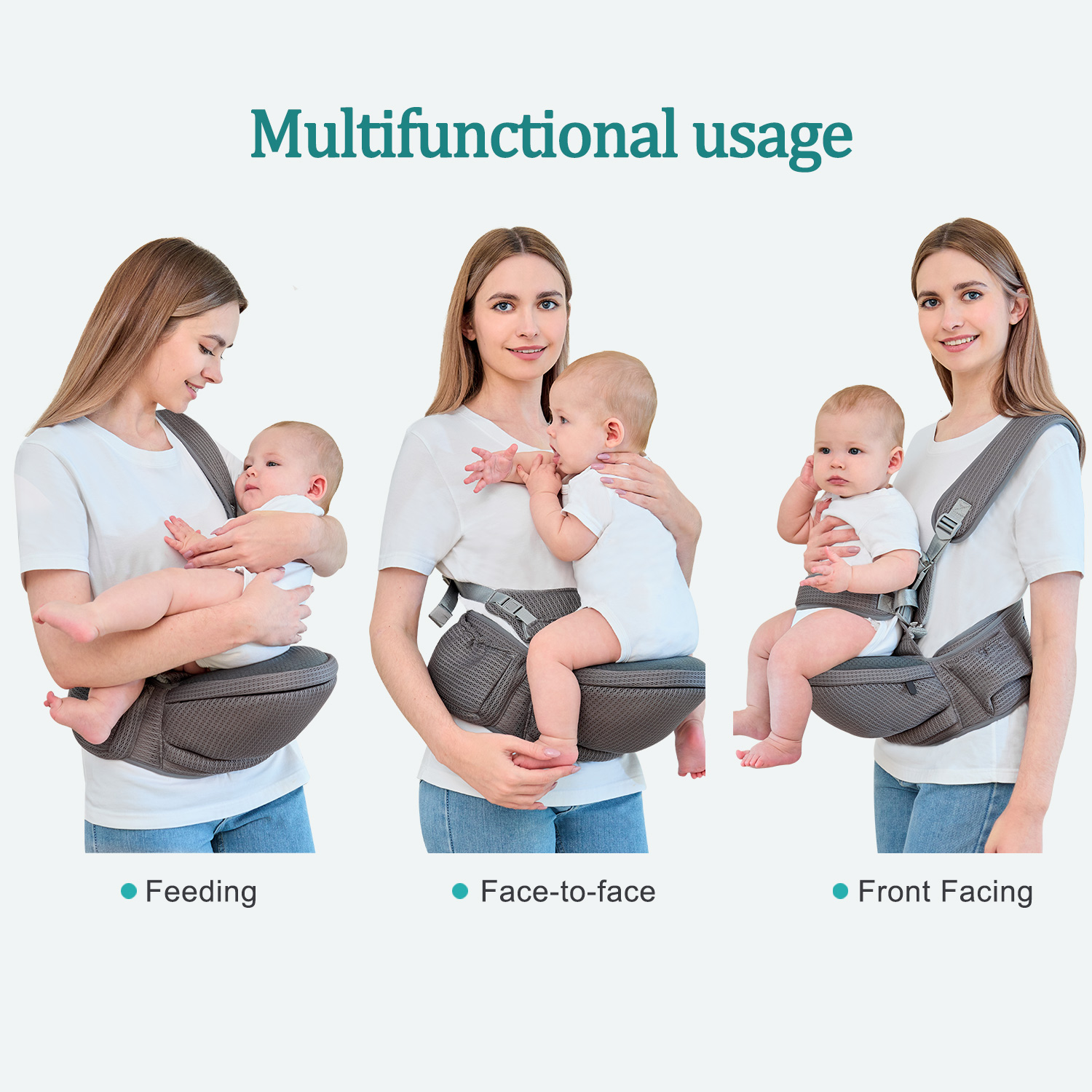 Baby Hip Carrier - Hip Carrier for Baby with Baby Safety Strap - Toddler Carrier 7-45 lbs - Ergonomic Infant Holder Baby Carrier with Hip Seat Large Capacity Pockets