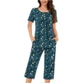 thumbnail image 2 of Censtreet Women's Pajama Sets Short Sleeve Sleepwear Round Neck Pj Loungewear Top and Capri Pants with Pockets, 2 of 5