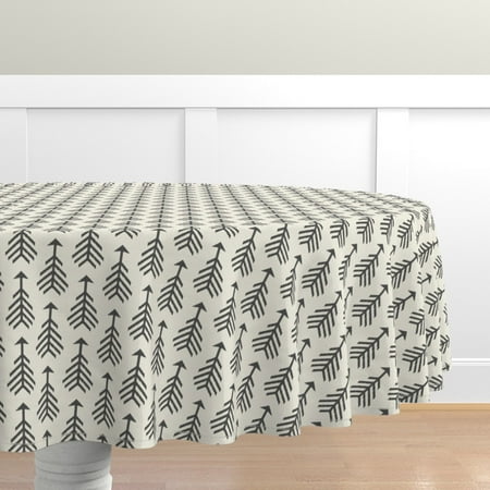 

Cotton Sateen Tablecloth 90 Round - Arrows Cream Dark Gray Boho Hip Geometric Black Print Custom Table Linens by Spoonflower