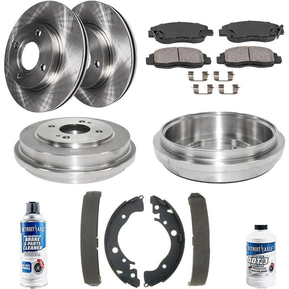Detroit Axle - Front Brake Rotors   Rear Drums   Front Ceremic Brake Pads   Rear Shoes Replacement for 2010-2014 Honda Insight - 10pc Set