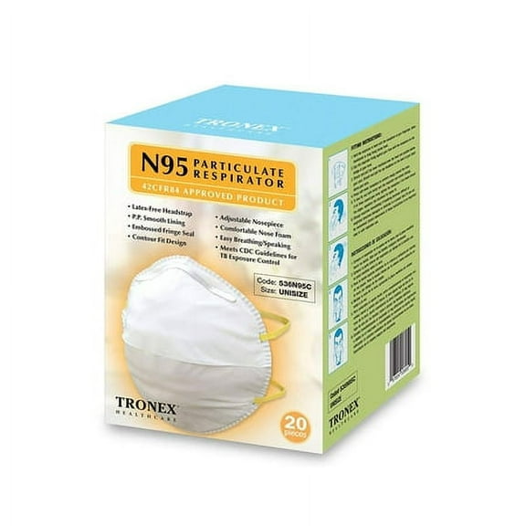 Tronex Cone Style Niosh N95 Respirators Wildfire Smoke Mask, 20 Ea
