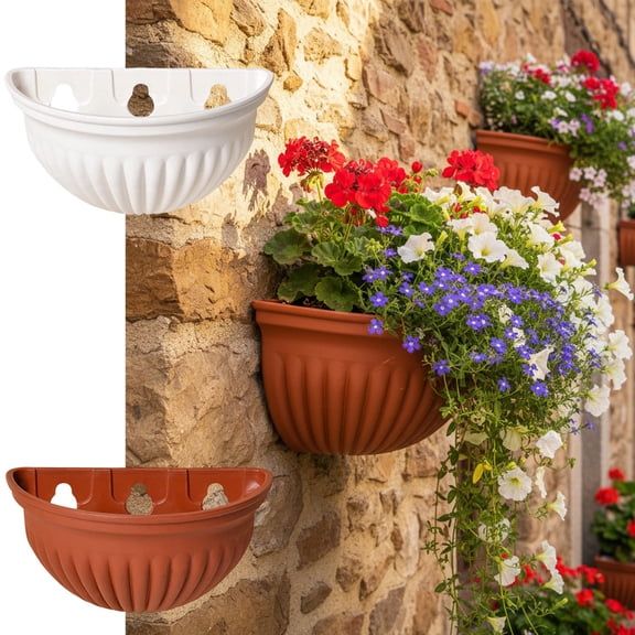 Tarmeek Brown Semi-Circular Wall Mounted Planter - Indoor Outdoor Plant Container for Home Garden, Creative Decorative Vase with Modern Design