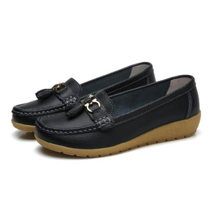 

YAZI Women Slip On Leather Comfort Rubber Sole Flats Shoes