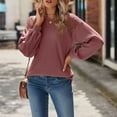 thumbnail image 5 of Womens Long Sleeve Tops Lace Hallowout Solid Blouses Casual Loose Fit Tunic Crewneck Waffle T Shirts Tops Womens Clothes, 5 of 7