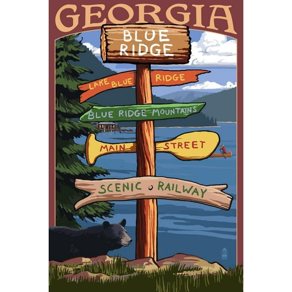 Art.com Blue Ridge, Georgia - Destination Signpost Art Print by Lantern Press, 12" x 18"
