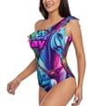 thumbnail image 3 of Picia Neon Free Play Pattern Women's One Piece Swimsuits,One Shoulder Swimwear Asymmetric ,Ruffle Monokinis Bathing Suits,High Waisted Flattering Bathing Suits-XX-Large, 3 of 8