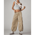 thumbnail image 3 of PUWEI Women's Parachute Pants Baggy Elastic Waist Track Pants Casual Bow Knot Trousers with Pockets, 3 of 7