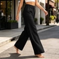thumbnail image 5 of Women's High Waist Button Wide Leg Pants Loose Casual Trousers With Pockets For All, 5 of 6