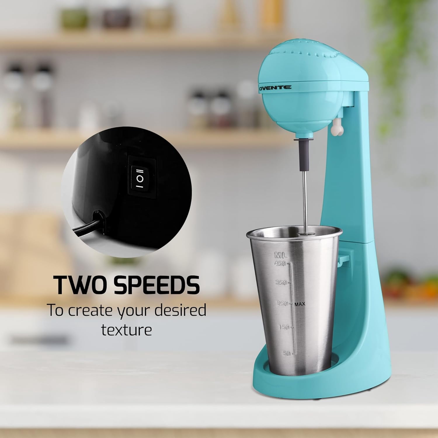 OVENTE Classic Milkshake Maker Machine 2 Speed with 15.2 Oz Stainless Steel Mixing Cup, Compact & Easy Clean Drink Mixer Blender
