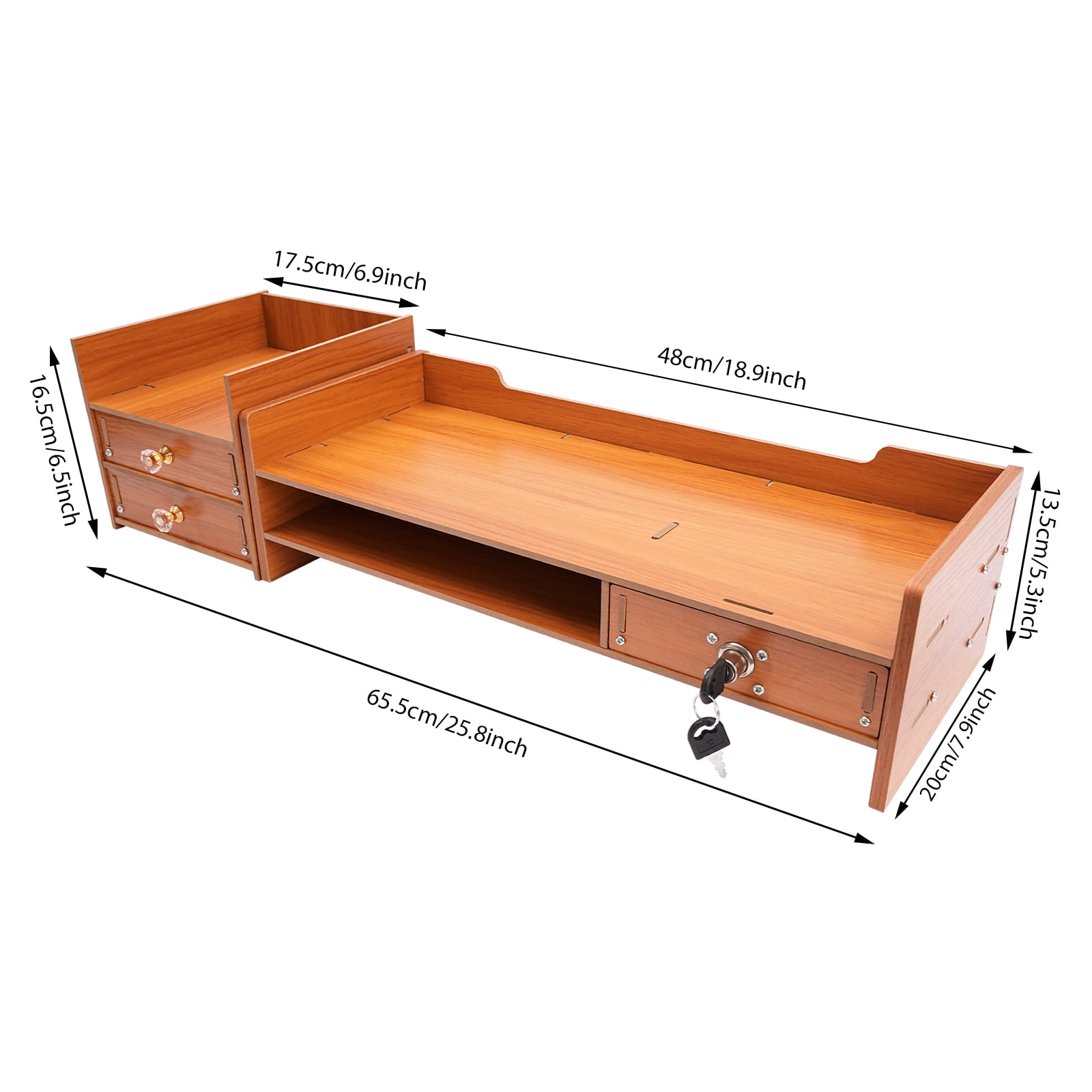 Desktop Storage Organizer with Lockable Drawer, Phone Holder & Keyboard Space, Ergonomic Monitor Riser for Office & Home