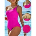 thumbnail image 3 of Asoul One Shoulder One Piece Swimsuits Womens Slimming Swimwear Color Block Textured Modest Bathing Suits Tummy Control Swimming Suits, 3 of 9
