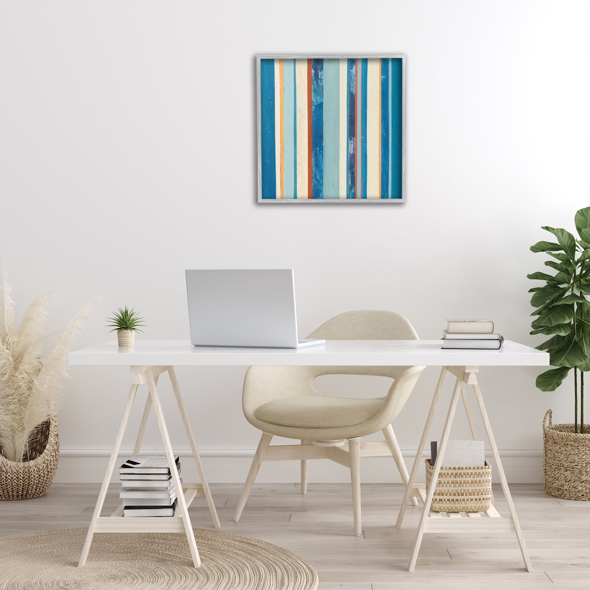 Stupell Industries Distressed Blue Stripes Abstract Painting Gray Framed Art Print Wall Art, 24 x 24
