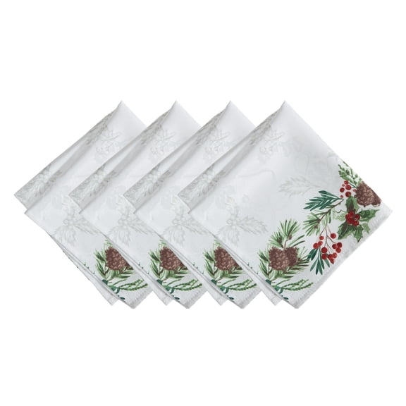 Elrene Home Fashions Holly Berry Flourish Holiday Fabric Napkin, Set of 4, Multicolor, 17" x 17"