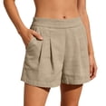 thumbnail image 4 of Pounoo Women's Shorts High Waist Linen-Like Pleated Casual Shorts Boho Classic Style Lightweight Breathable Loose-Fit Bottoms Gift, 4 of 8