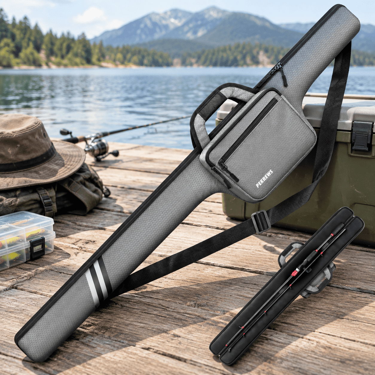 52 Inch Fishing Rod Pole Bag With Tackle Pockets For Spinning Combos