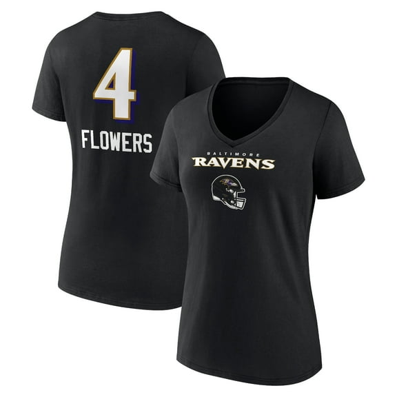 Women's Zay Flowers Black Baltimore Ravens Team Wordmark Player Name & Number V-Neck T-Shirt