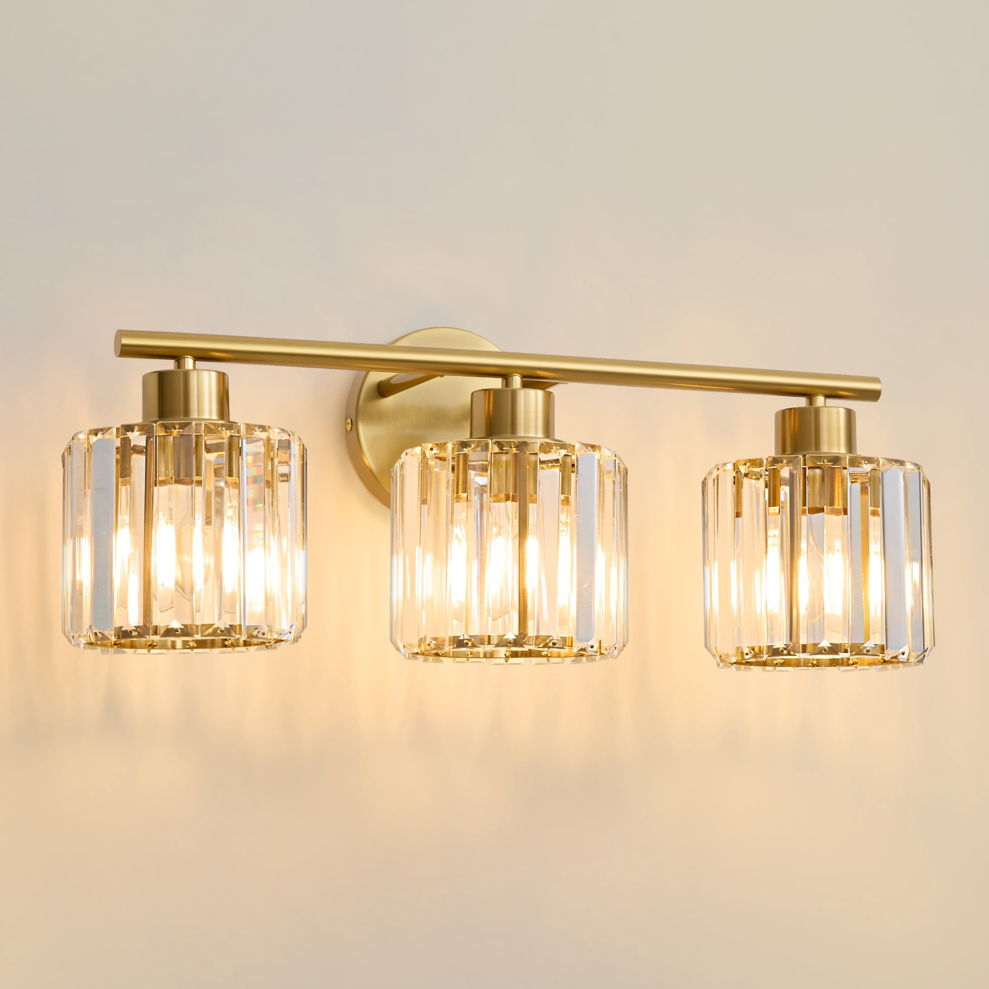 Deyidn Gold Vanity Light, 3-Light Modern Bathroom Fixture with K9 Crystal Shades, 22 Inches, Dimmable