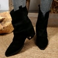 thumbnail image 4 of Black Booties TKYCMSUAKI Women Mid-Calf Boots Chunky Heel Fold Over Riding Boots Western Mid Calf Pointed Toe Fashion Cowgirl Boots Pull On Boots, 4 of 10