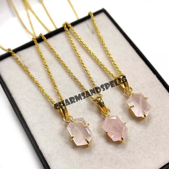 Rose Quartz Necklace, 14K Gold Plated Necklace, Genuine Rose Quartz Necklace, Wedding Necklace, Birthday Necklace, Gifts For Her