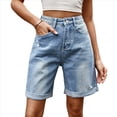 thumbnail image 2 of Pantalones Cortos Vaqueros para Mujer, Hasta la Rodilla, Modernos, Estilo Y2K, de Cintura Alta, Pierna , Informales, de Verano, con Bolsillos Azul M, 2 of 10