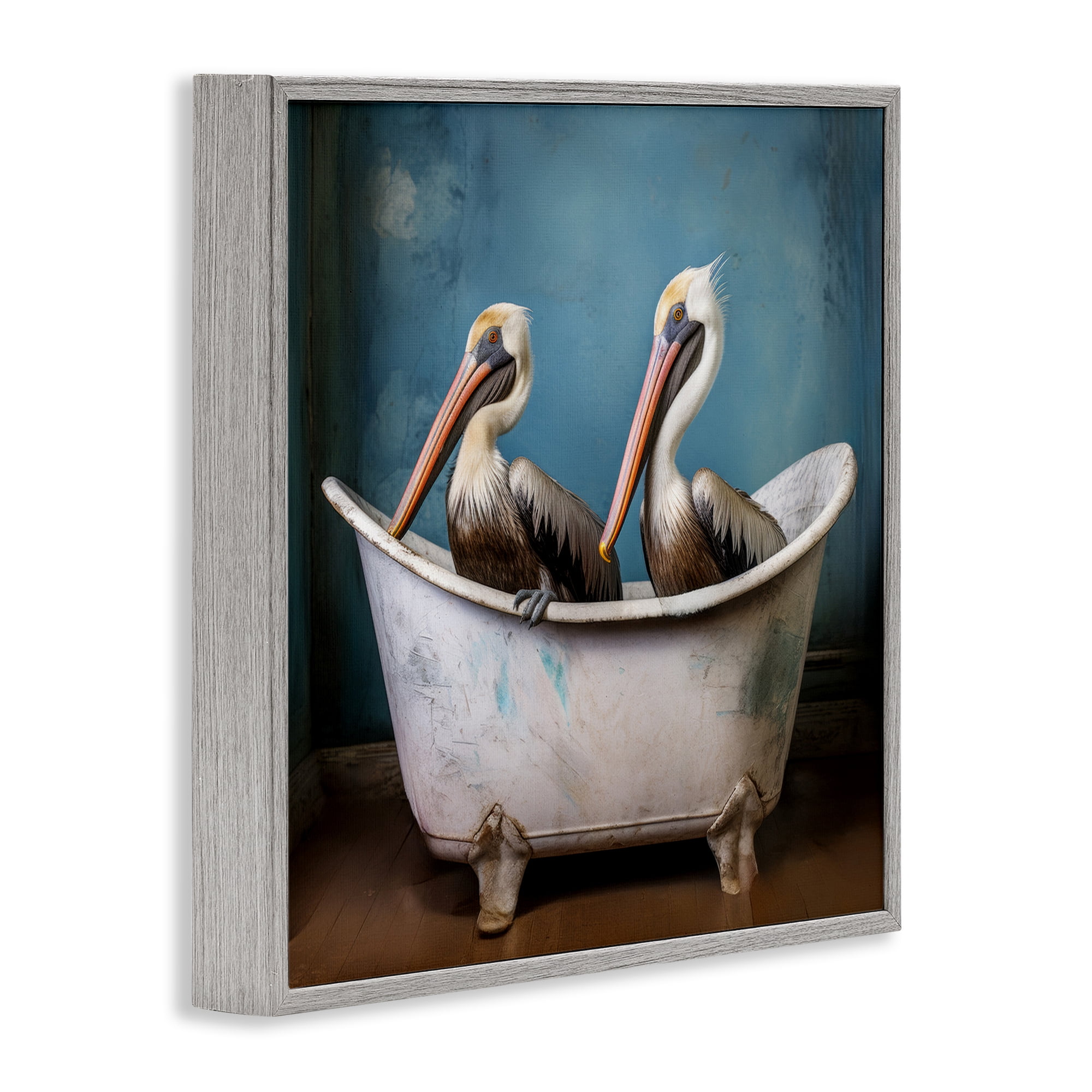 Stupell Industries Pelican Bath Time Typography Painting Gray Framed Art Print Wall Art, 24 x 24