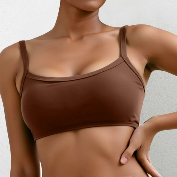 AJGRHE Active Lifestyle Bra Adjustable Wireless Square Neck Yoga Bra top for Women Supportive Comfort Padded Workout Wear Everyday Relaxation XXL Brown