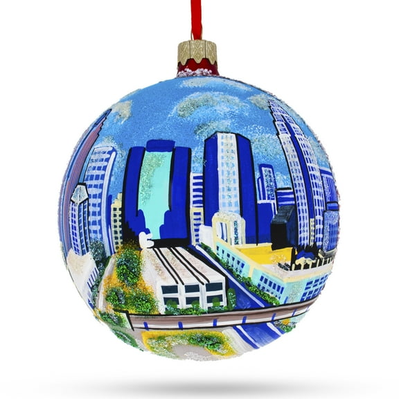 Charlotte, North Carolina, USA Glass Ball Christmas Ornament 4 Inches