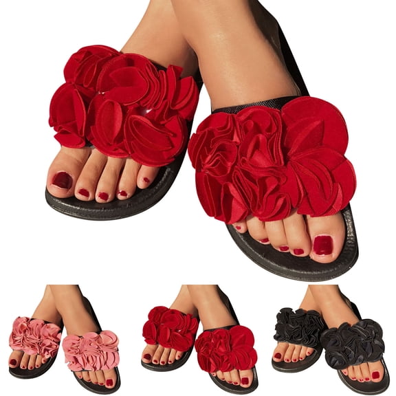 Modisza Slide Sandals for Women Dressy Summer Flower Slip on Arch Support Shoes Non Slip Indoor Outdoor Platform Beach Slippers Black 6.5
