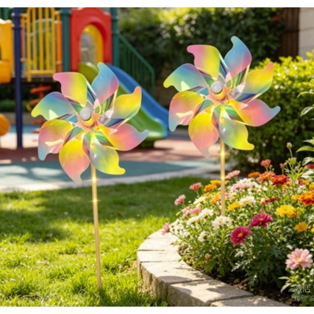 Solar Windmill Garden Stake Lights LED Colorful Wind Decorative Lights Waterproof Outdoor Solar Powered Lights For Yard Patio Holiday Christmas Independence
