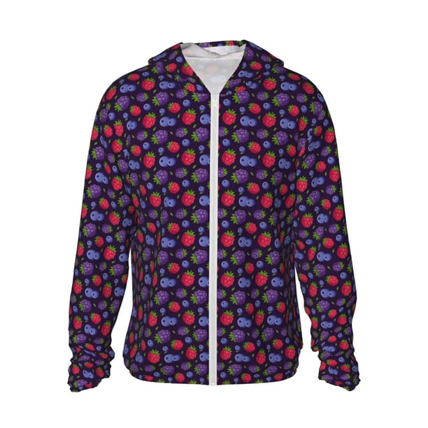 Fotbe Blackberries Chaqueta con Protección Solar UPF 50+ para Hombre y Mujer, Camisa con Capucha y Bolsillos-X-Large