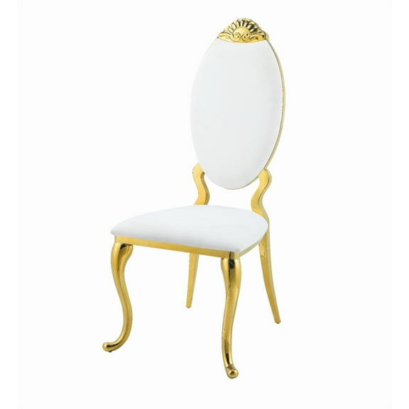 ACME Fallon Side Chair(Set-2) in White PU & Mirroed Gold Finish