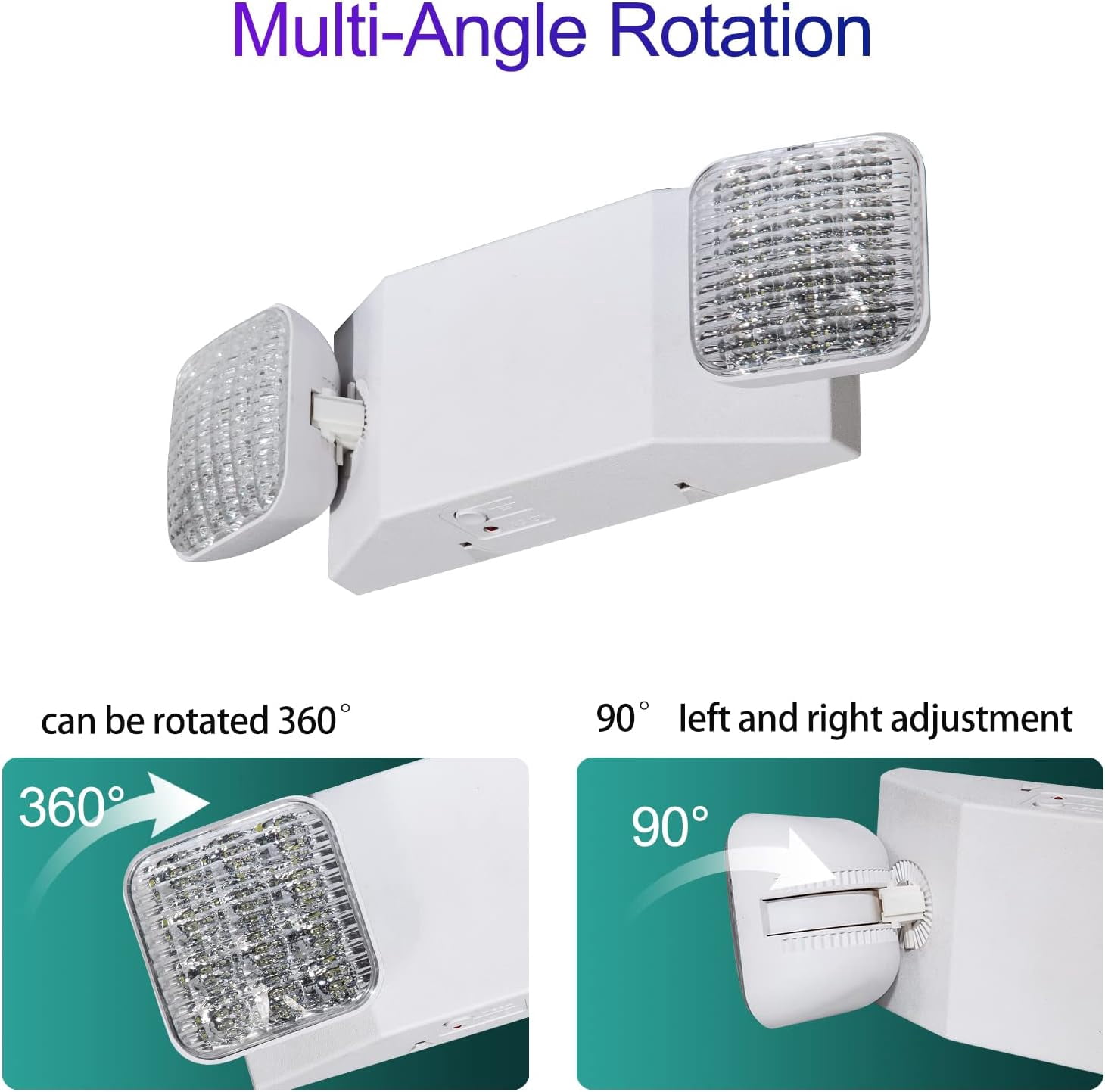 DICEEVIL LED Emergency Lights with Battery Backup, Commercial Emergency Lights Fixtures, Two Adjustable Square Head LED Emergency Lighting, for Mall School Restaurant Hotel, White