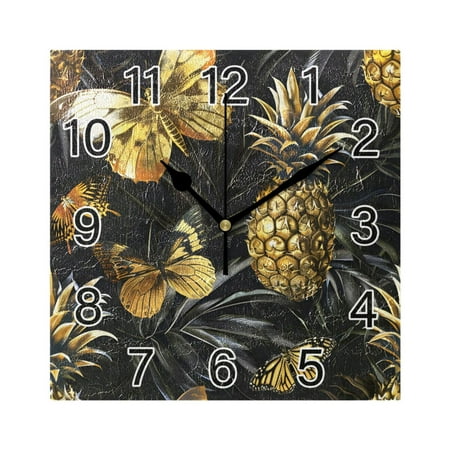 Ryvnso Beautiful Pineapples and Butterflies Wall Clock Square Silent Non-Ticking Battery Operated 7.78