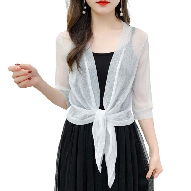 Abrigo de bufanda para mujer, Chaqueta tipo cárdigan corto, chal para vestido, elegante, protector solar fino para exteriores, vestido de eslinga, corto qiuyongming unisex