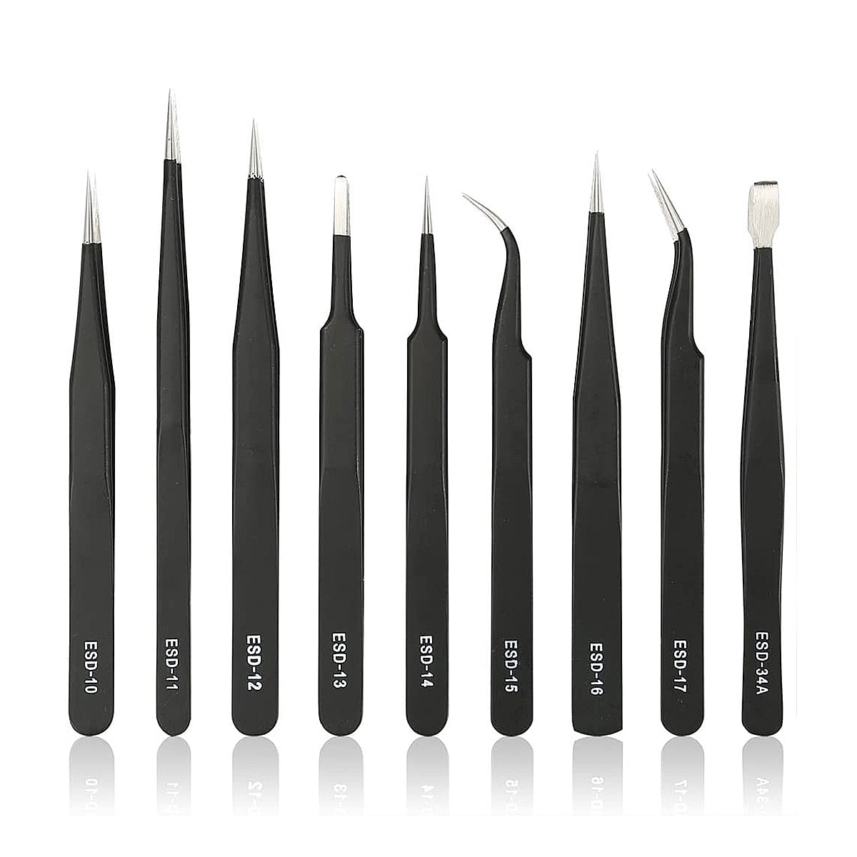 Precision Anti-Static Stainless Steel 9 in 1 Tweezers Kit Set For Electronics/Jewelry-Making/Laboratory Work/Hobbies