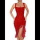 thumbnail image 1 of Vestido Midi Ajustado Fruncido para Mujer, Escote Cuadrado, Sin Mangas, Bajo con Volantes, Vestido de Fiesta para Discoteca, Rojo M, 1 of 8