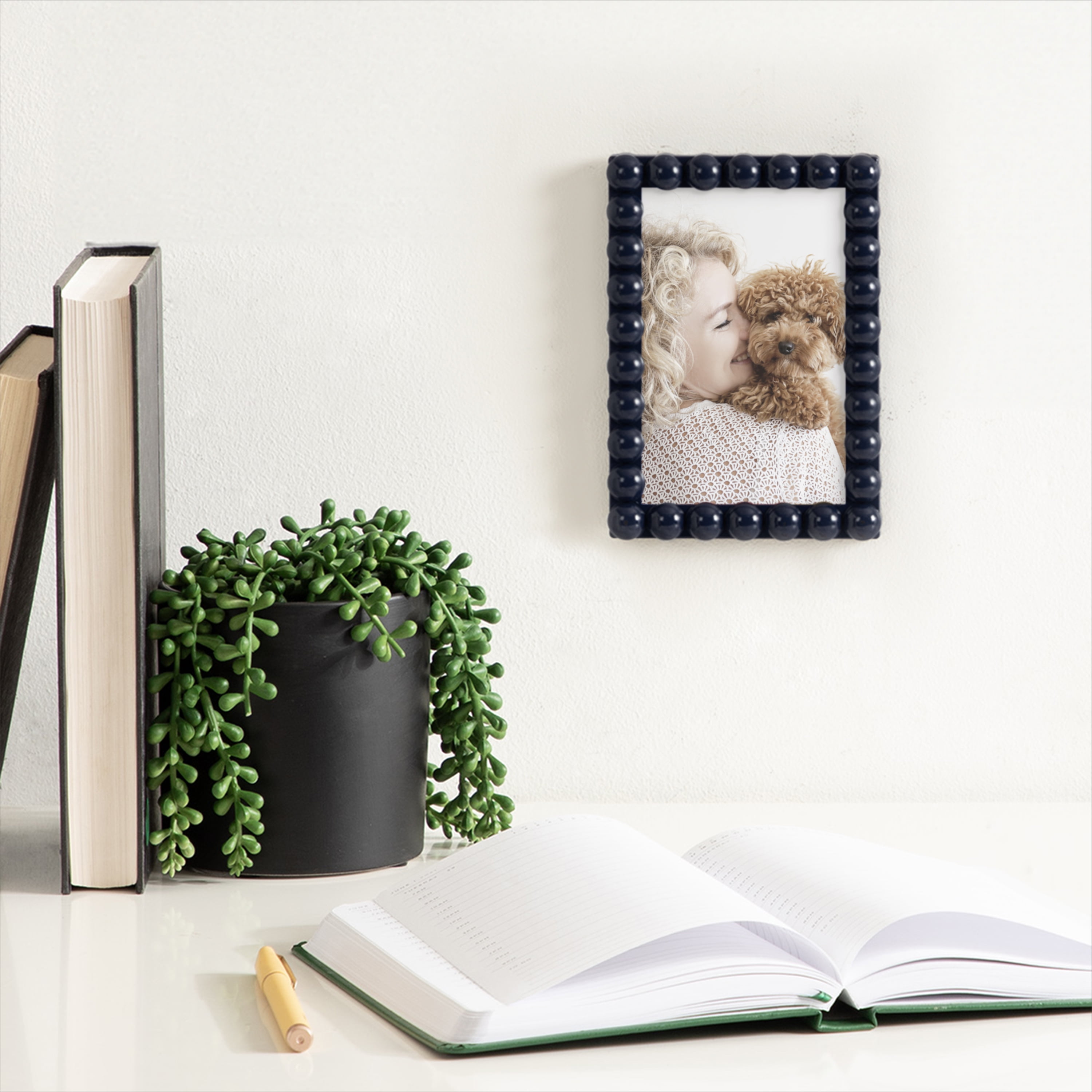 DesignOvation 4x6 Beaded Navy Decorative Tabletop Picture Frame