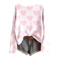thumbnail image 4 of Tiweut Women Valentines Day Sweater Long Sleeve Embroidery Heart Sweater Oversized Knitted Pullover Jumper Tops,Pink,L, 4 of 4